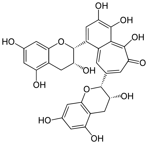 Chemical structure of Theaflavin (via Wikipedia)